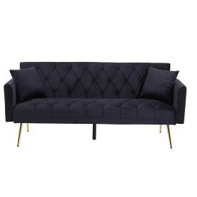 Modern Velvet Wood Frame Sofa (Color: Black)