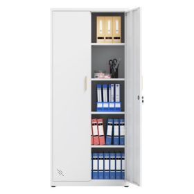 Tall Steel Storage Cabinet with Dual Doors and Adjustable Shelves (Color: White)