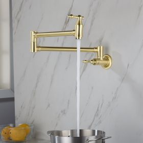Wall-Mount Folding Faucet – Brass Dual Handle Pot Filler (Color: Gold)