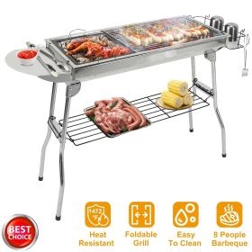 Portable Stainless Steel Charcoal BBQ Grill – Foldable Outdoor Suitcase Cooker (Color: Silver)