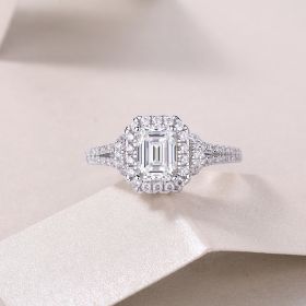 Square Luxury Diamond Ring Fashion Moissanite Silver Ring (Option: Five)