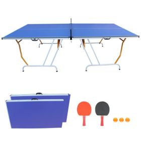 9ft Foldable Ping Pong Table Set – Indoor Game Room Ready (Color: Blue)