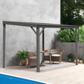 8x10 Lean-To Hardtop Gazebo – Wall-Mounted Galvanized Steel Roof (Option: Gray)