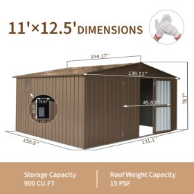 Storage Shed With Galvanized Steel Frame & Windows (Color: Brown)