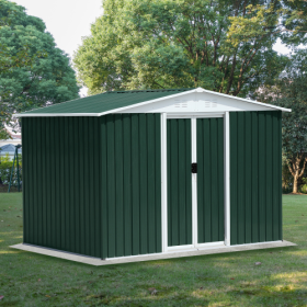 Apex Roof Storage Shed With Aluminum Alloy Frame And Sliding Door (Color: Green)