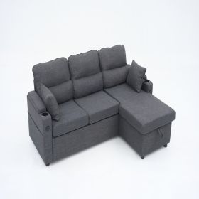 L-Shaped Convertible Sofa With Storage Space Also USB Ports And Cup Holders (Option: Gray)