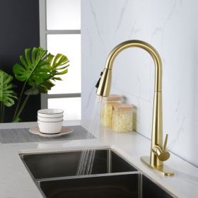 Kitchen Faucet With Pull-Down Spray – Brushed Nickel Stainless Steel (Color: Gold)