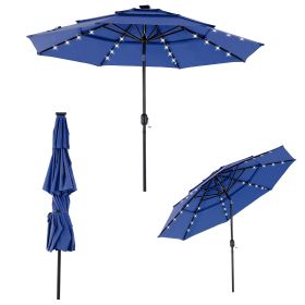 3-Tier Solar Patio Umbrella With 32 LED Lights (Color: Blue)