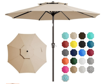 IronWing 9FT Double-Layer Patio Umbrella – Beige (Option: Beige9 FT)