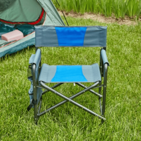 Padded Foldable Lightweight Oversized Outdoor Chair with Side Table (Option: Bluegrey1)