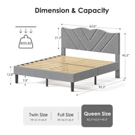 Modern Grey Platform Bed with Upholstered Headboard (Option: QUEEN)