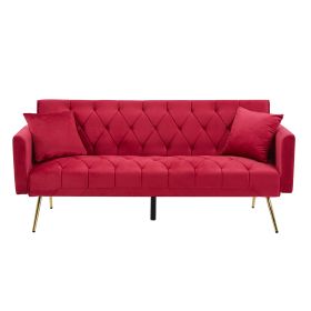 Modern Velvet Wood Frame Sofa (Color: Red)
