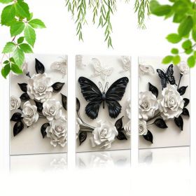 Noir Rose Monarch – 3-Piece Framed Canvas Set (Option: 12x18inch)