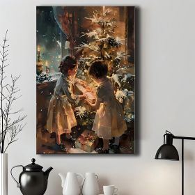 Timeless Holiday Magic Framed Canvas Art – Christmas Tree & Gift Scene Décor (Option: 12x8inch)