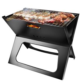 Portable Foldable Charcoal BBQ Grill – 17in Outdoor Barbecue Station (Color: Black)