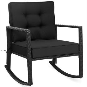 Patio Rattan Rocking Glider Chair with Cushions – Outdoor Garden Lounger (Color: Black)