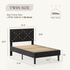 Modern Platform Bed Frame with Upholstered Headboard – Black (Option: Twin)