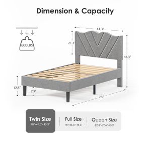 Modern Grey Platform Bed with Upholstered Headboard (Option: Twin)