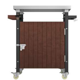 Outdoor Grill Cart With Wheels, Hooks, And Spice Rack (Color: Brown)