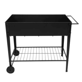 Mobile Metal Raised Garden Bed Cart with Legs (Color: Black)