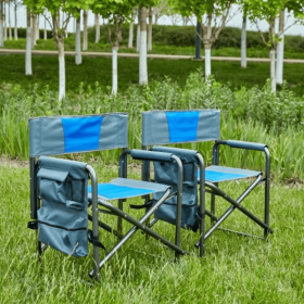 Padded Foldable Lightweight Oversized Outdoor Chair with Side Table (Option: Bluegrey2)
