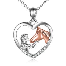 Horse Heart with Girls Pendant Necklace Gifts for Her (Option: Style1)