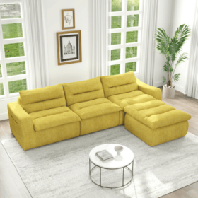 Right Modular Floor Sofa Seat – Lazy L-Shaped Beanbag Style Lounge Couch (Color: Yellow)